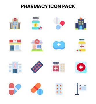 Pharmacy Flat Design Icons Pack Stock Illustration