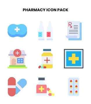 Pharmacy Flat Set Icons Pack Stock Illustration