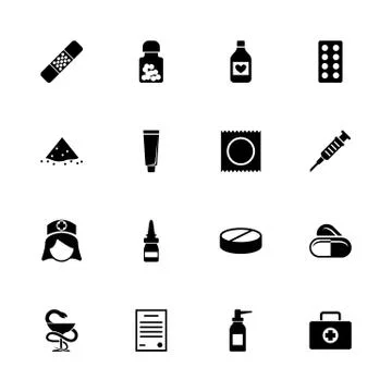 Pharmacy - Flat Vector Icons Stock Illustration