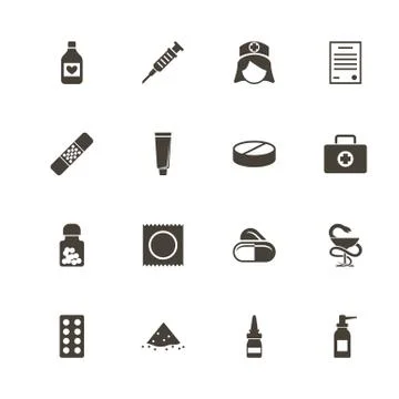 Pharmacy - Flat Vector Icons Stock Illustration