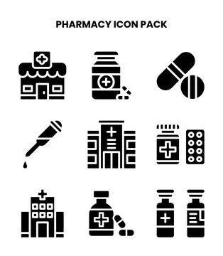 Pharmacy Glyph Graphics Icons Pack Stock Illustration