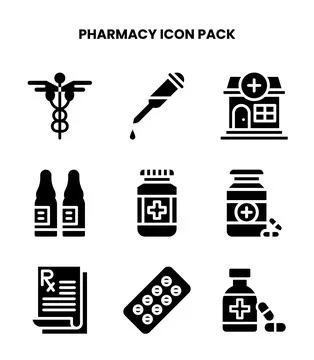 Pharmacy Glyph Vector Icons Pack 스톡 일러스트