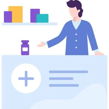 Pharmacy icon vector at pharmacist store counter Stock Illustration