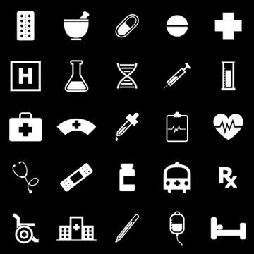 Pharmacy icons on black background Stock Illustration