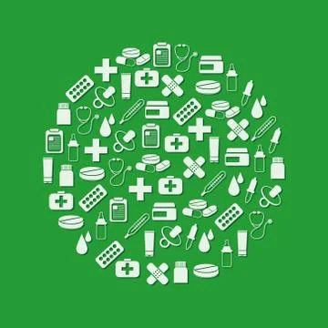 Pharmacy icons in circle Stock Illustration