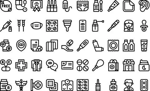 Pharmacy icons High-Quality Vector Icons Collection with Editable Stroke. I.. Stock Illustration