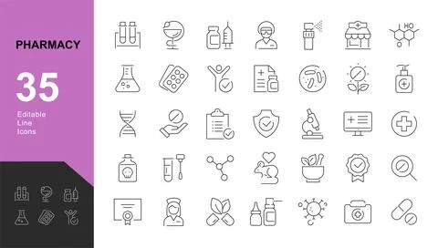 Pharmacy Line Editable Icons set. Stock Illustration