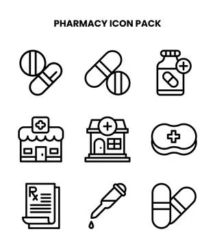 Pharmacy Line Icons Pack Stock Illustration