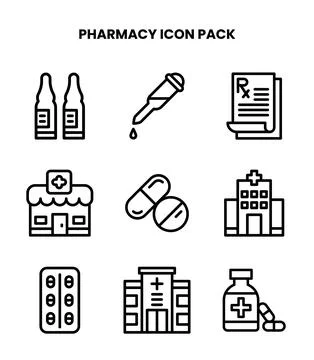 Pharmacy Line Icons Pack Stock Illustration