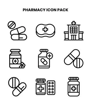 Pharmacy Line Icons Pack Stock Illustration