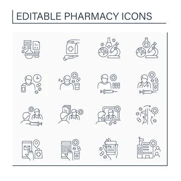 Pharmacy line icons set Stock Illustration