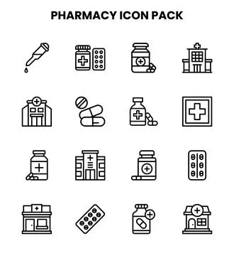 Pharmacy Line Scalable Icons Pack Stock Illustration