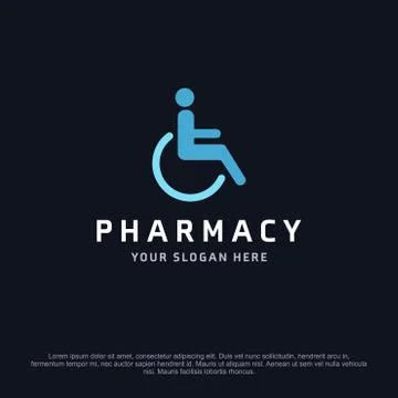 Pharmacy logo design with typography and dark background vector Stock Illustration