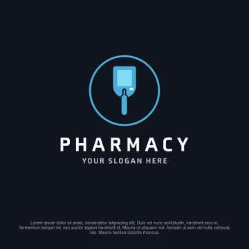 Pharmacy logo design with typography and dark background vector Stock Illustration