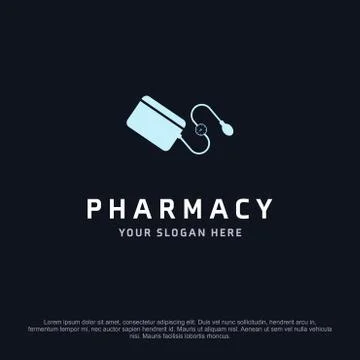 Pharmacy logo design with typography and dark background vector Stock Illustration