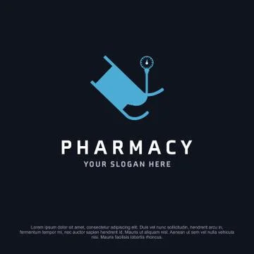 Pharmacy logo design with typography and dark background vector Stock Illustration