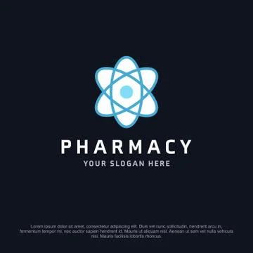 Pharmacy logo design with typography and dark background vector Stock Illustration
