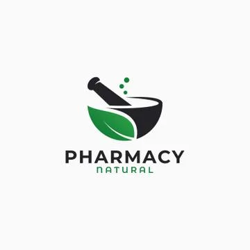 Pharmacy logo with herbal leaf on white background Stock Illustration