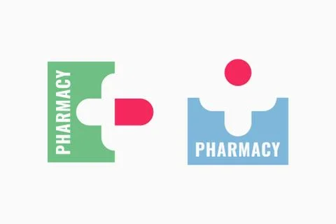Pharmacy logo set with capsule pill on white Stock Illustration