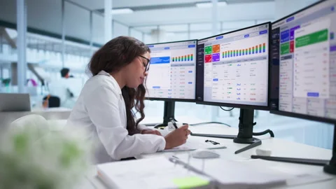 Pharmacy Manager Uses Software On Computer Stock Footage 345334316