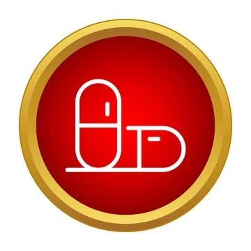 Pharmacy medication capsules icon in a red circle Stock Illustration