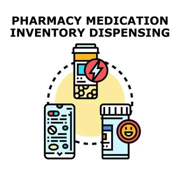 Pharmacy medication inventory dispensing mobile application concept Stockillustratie