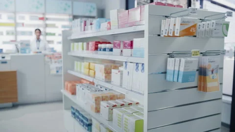 Pharmacy Medicine Shelf Stock Footage 147217751