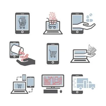 Pharmacy Online. Flat icon. Ordering drugs. Vector signs for web graphics. Stock Illustration