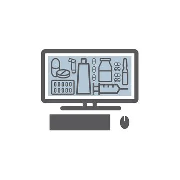 Pharmacy Online. Line icon. Ordering drugs. Vector signs for web graphics. Stock-Illustration