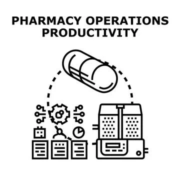 Pharmacy operations productivity process automation illustration Stock Illustration