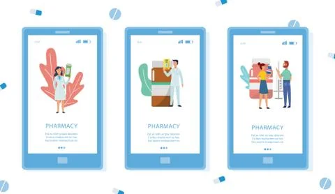 Pharmacy phone app interface set isolated on white background Illustrazione stock