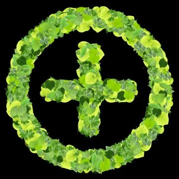Pharmacy Plus with ring, sign made from green leaves Stock Illustration