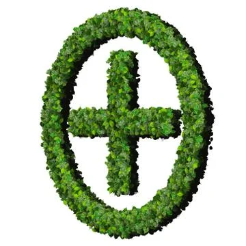Pharmacy Plus with ring, sign made from green leaves Stock Illustration