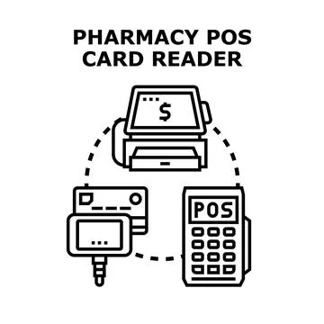 Pharmacy pos card reader for payments and transactions Stock Illustration