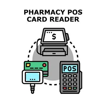 Pharmacy pos card reader for payments and transactions Stock Illustration