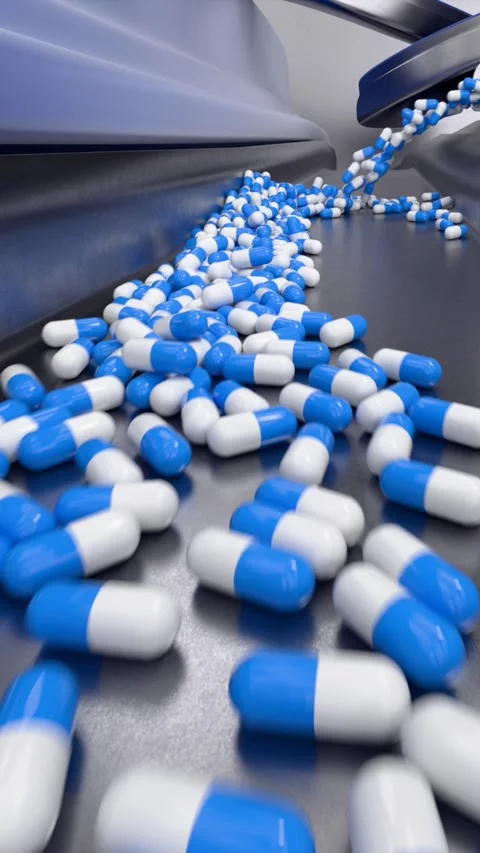 Pharmacy production line with capsule Stock Footage 301317633