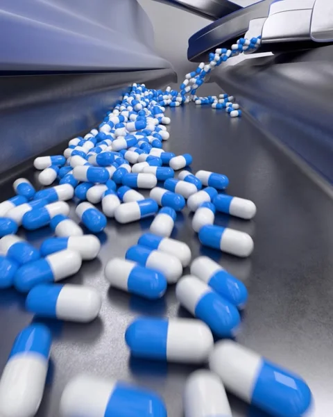 Pharmacy production line with capsule Video stock 301317732