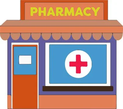 A pharmacy with a red cross on the window Stock Illustration