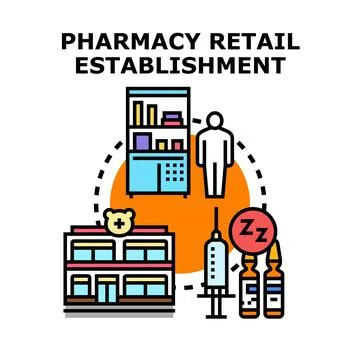 Pharmacy retail establishment concept representing healthcare services Stock Illustration