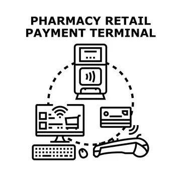 Pharmacy retail payment terminal processing contactless purchases Stock Illustration