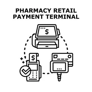 Pharmacy retail payment terminal vector concept illustration Stock Illustration