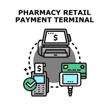 Pharmacy retail payment terminal vector concept illustration Stock Illustration
