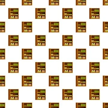 Pharmacy shelf seamless pattern with medicine and bottles Illustrazione stock
