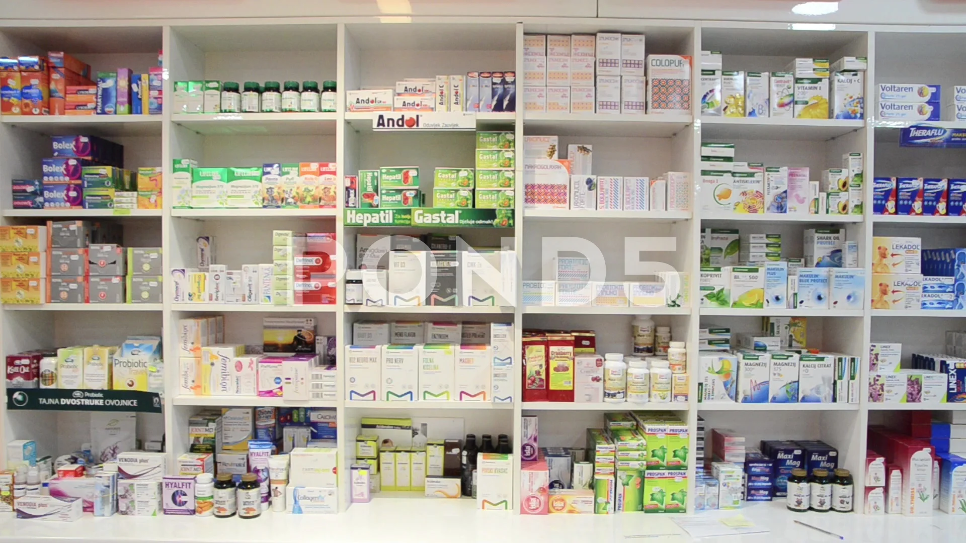 Pharmacy shop. Boxes of drugs piled on s... | Stock Video | Pond5