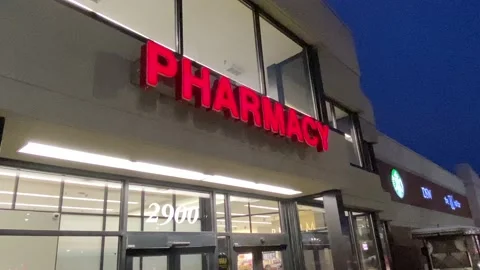 Pharmacy Sign - Store Front - Establishing Shot Stock Footage 167969443
