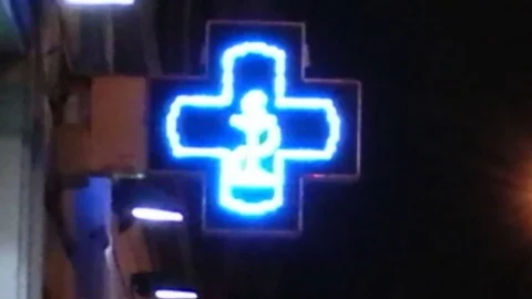 Pharmacy signboard, Rome Stock Footage 80600100