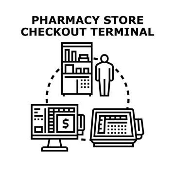 Pharmacy store checkout terminal transaction system Stock Illustration