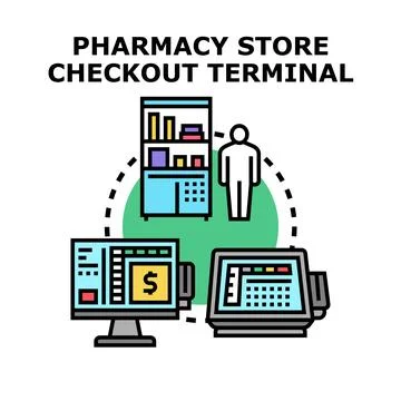Pharmacy store checkout terminal transaction system Stock Illustration
