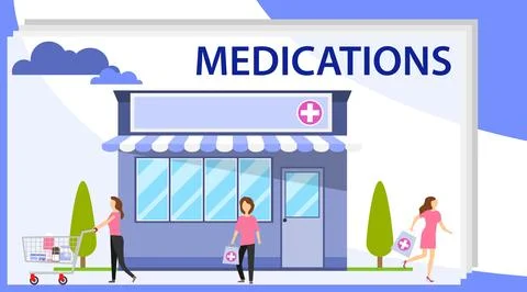 Pharmacy store concept. Pharmacy vector infographic elements. Stock Illustration