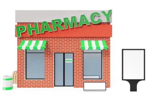 Pharmacy Store with copy space board isolated on white background. Modern shop イラスト素材